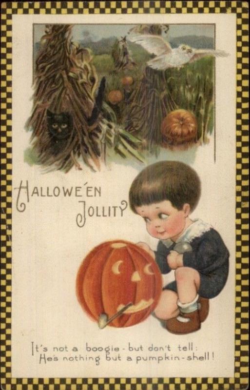 Halloween - SCARCE Winsch Freixas Cute Boy w/ JOL c1910 Postcard EXC COND