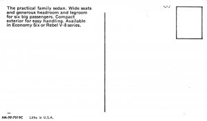 Rambler 1959 Super 4 Door Sedan Car Advertising postcard