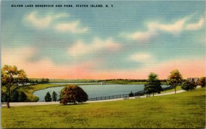 Postcard NY Staten Island Silver Lake Reservoir & Park LINEN 1940s H9