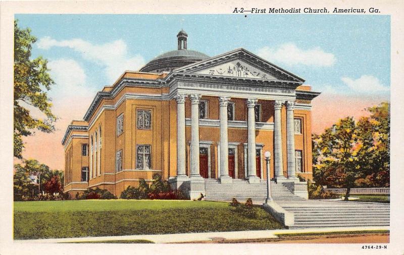 D92/ Americus Georgia Ga Postcard Linen First Methodist Church Building