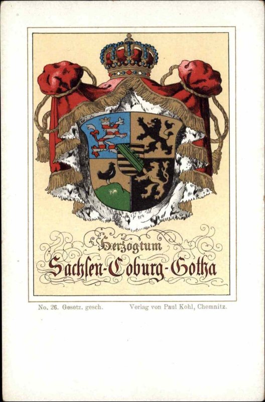 Paul Kohl No. 26 Sachsen-Coburg-Gotha Germany Heraldic Shield c1910 Postcard