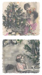 Unit of 2 Christmas tree fantasy vintage greetings postcards