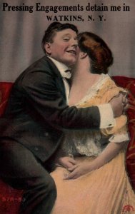 Watkins, New York - Pressing Engagements detain me - in 1912 - Vintage Postcard