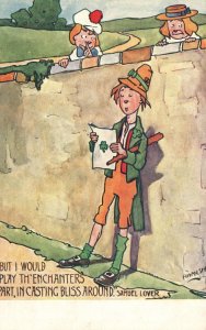 Vintage Postcard Boy Reading A Letter But I Would Play The Enchanters Comic Card
