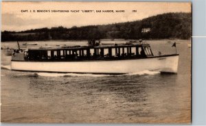 Capt. J. B. Benson's Sightseeing Yacht Liberty Bar Harbor ME Vtg Postcard T26