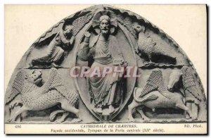 Old Postcard Chartres Cathedral Facade Western Eardrum of the Central Gate