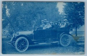 c1910's Family Riding Car Platte Lake Beulah Michigan MI RPPC Photo Postcard