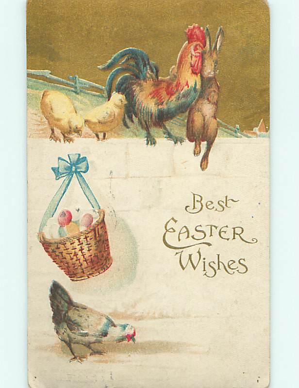 Divided-Back easter BUNNY RABBIT GIVES ROOSTER A HUG v2565