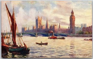 The Houses Of Parliament Westminster Hall Painting Chatles F. Flower Postcard