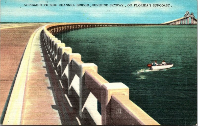 Florida Sunshine Skyway Channel Bridge Postcard unused 1930s/40s