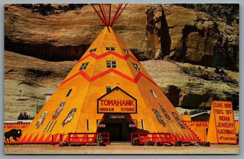 Postcard Lupton AZ 1980s Tomahawk Indian Store I40 TeePee Route 66 Apache County