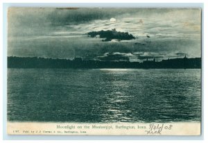1908 Moonlight on Mississippi Burlington Iowa IA Transit Clerk Postcard 