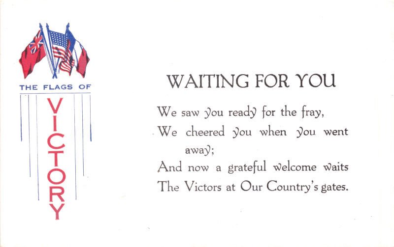 WAITING FOR VICORY~WW1 MILITARY POSTCARD 1910s ALLIED FLAGS + POEM