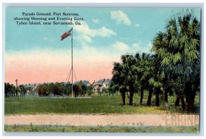 Savannah Georgia Postcard Parade Ground Fort Screven Morning Evening Gun c1910