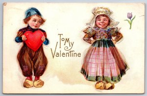 Holiday~To My Valentine~Dutch Boy W/ Heart & Girl~PM 1911~Emb~Vintage Postcard