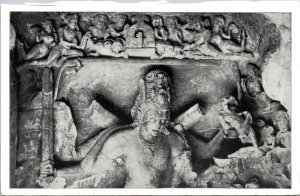 Elephanta Cave 1 Siva Killing Demon India WB Postcard VTG UNP Vintage Unused  