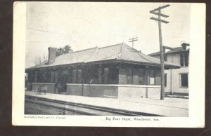 WINCHESTER INDIANA BIG FOUR RAILROAD DEPOT TRAIN STATION VINTAGE POSTCARD