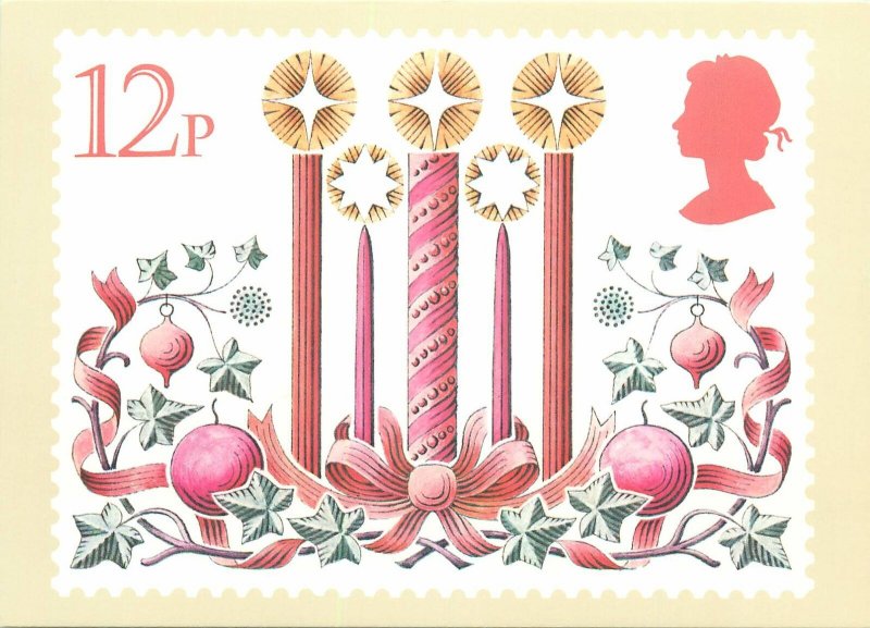 Christmas Candles Jeffery Matthews design British stamp on Post card
