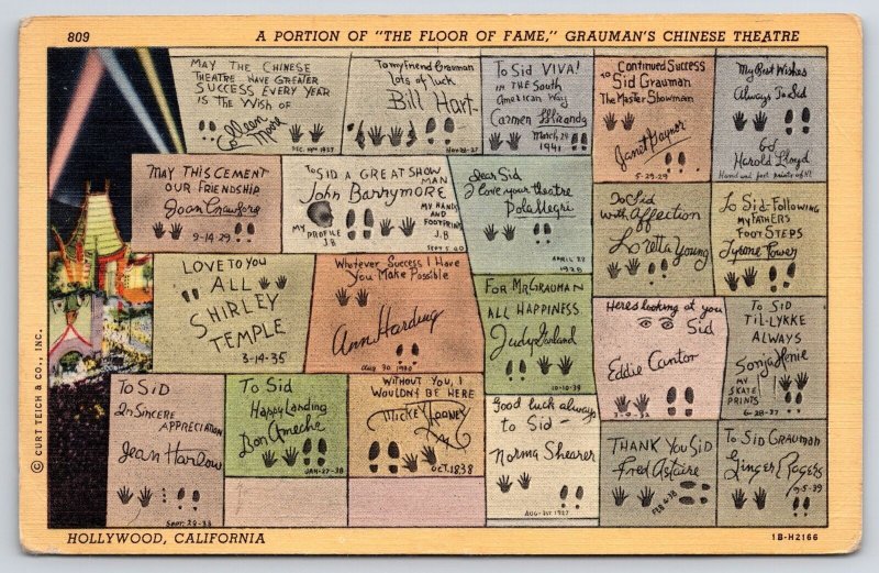 Vintage Postcard Portion of Floor Fame Grauman's Chinese Theatre Hollywood Cal.