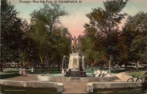 Illinois Champaign West Side Park The Fountain Hancolored Albertype