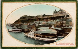 Chateau Frontenac Quebec Ships 'Lauzon' & 'South' Boats Oval Postcard H23