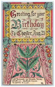 1913 Greetings For Your Birthday Hand Drawn Art Painted Postal Card Postcard