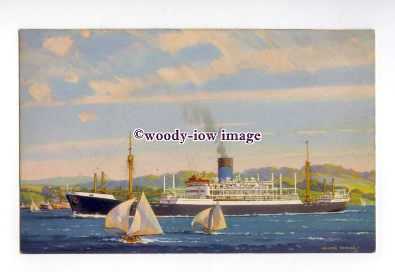 pf8559 - Blue Funnel Cargo Ship - Patroclus - postcard artist Walter Thomas