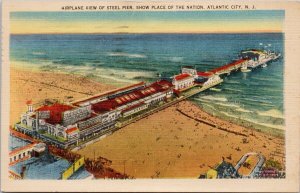 Atlantic City NJ Airplane View of Steel Pier 1940s Vintage Linen Postcard H50