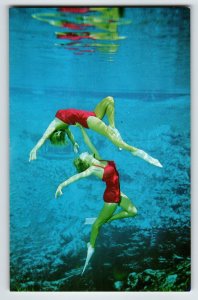 Postcard Weeki Wachee Mermaid Florida Two Swimsuit Women Underwater Show Chrome