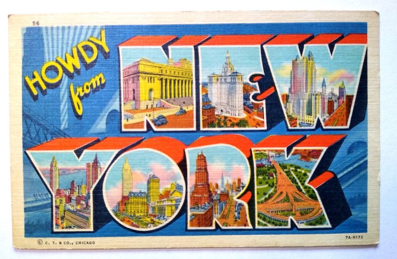 Greetings Howdy From New York Large Big Letter Postcard Linen Buildings NYC