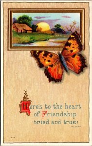 Vtg Friendship Tried and True MC Kown Butterfly Embossed Greeting Postcard