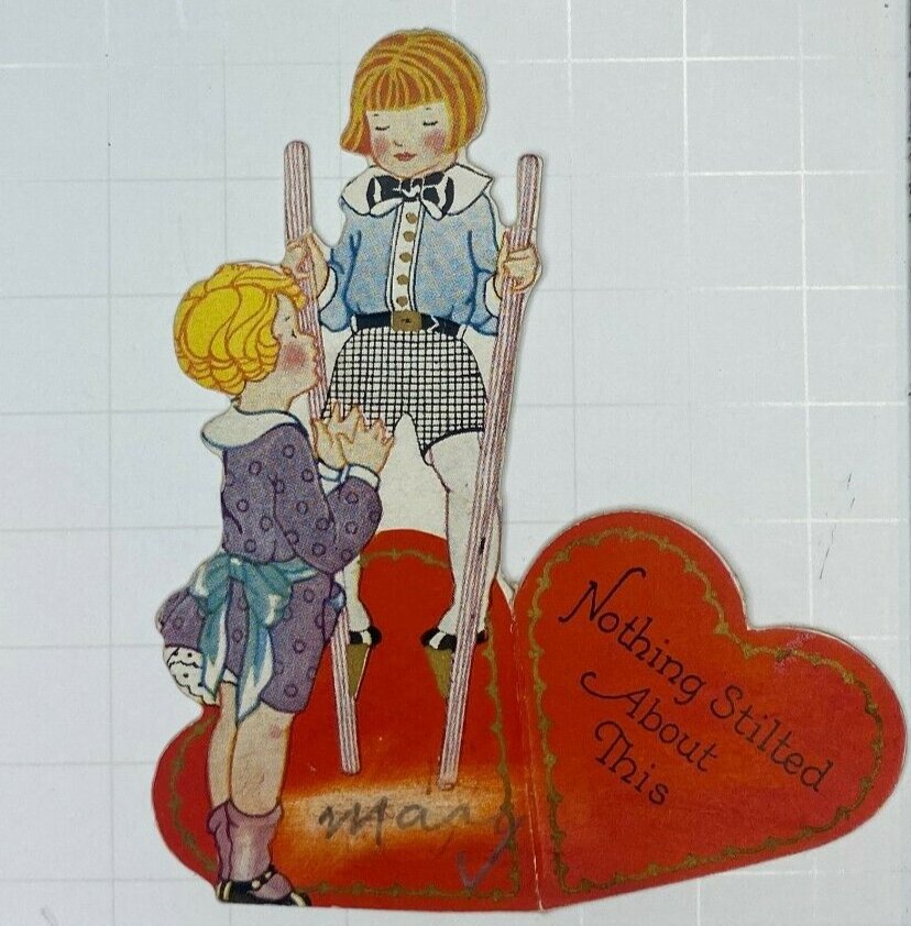 Valentine Victorian Die Cut Greeting Card Boy Stilts Carrington Co Made