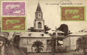 guadeloupe, BASSE-TERRE, Le Clocher, Church with Street Scene (1910s) Stamps