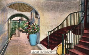 Vintage Postcard Driveway & Ancient Stairway Patio Royal New Orleans Louisiana