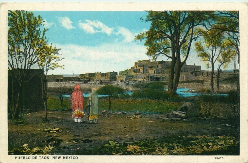 Two Native Women at Pueblo De Taos, New Mexico Vintage Postcard