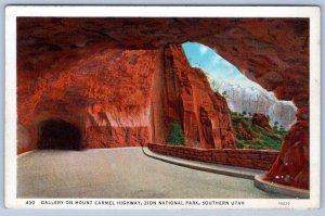 1920's OGDEN UTAH GALLERY ON MOUNT CARMEL HIGHWAY ZION NATIONAL PARK POSTCARD