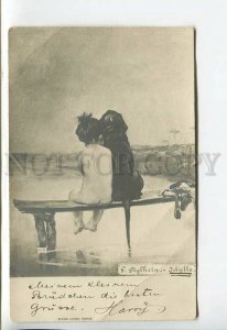 444273 PIGLHEIN Idylle Nude Kid Child w/ BLOODHOUND Dog Vintage postcard