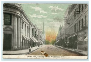 1910 Grand Avenue, Looking South, Waukesha, Wisconsin WI Antique Postcard 