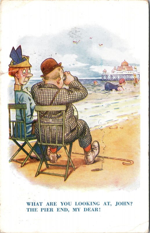 VINTAGE POSTCARD ART COMIC COUPLE AT BEACH MAILED ROCHESTER NY 1928 has faults