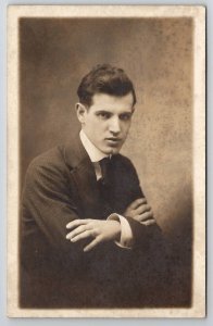 RPPC Handsome Young Man Studio Portrait Worcester MA Postcard Y28