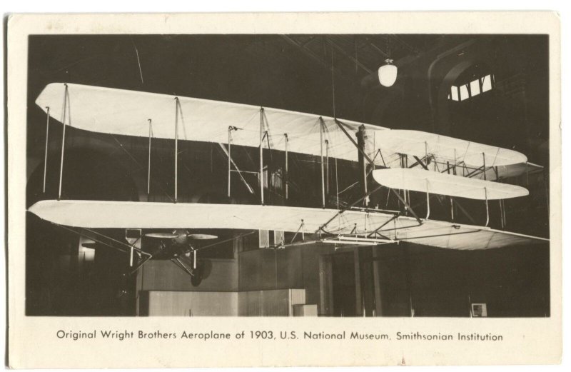 RPPC Postcard Original Wright Brothers Airplane 1903 Smithsonian Museum