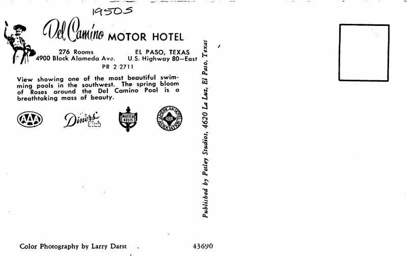 Texas El Paso Del Camino Motor Lodge 1950s Swimming Pool Postcard 22-1950