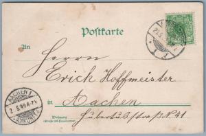 GRUSS AUS DUSSELDORF GERMANY 1899 UNDIVIDED ANTIQUE POSTCARD w/ STAMP