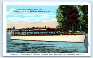 ALEXANDRIA BAY, NY New York~ UNCLE SAM Tour Boat Hotel Crossman 1930s Postcard