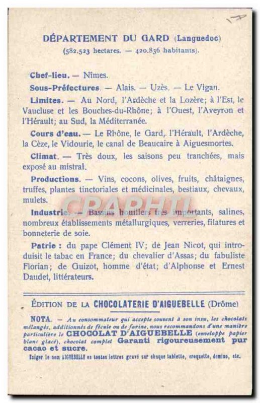 Old Postcard geographical maps of Chocolaterie & # 39Aiguebelle Gard Arenes d...