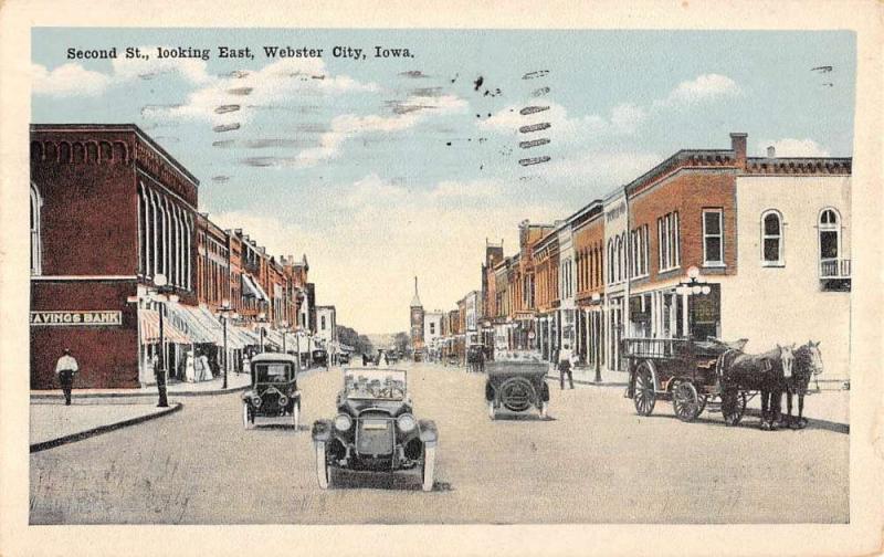 Webster City Iowa Second Street Looking East Antique Postcard K103281