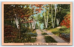 Greetings From McALESTER, OK ~ COUNTRY ROAD Scene  1948 Linen Postcard