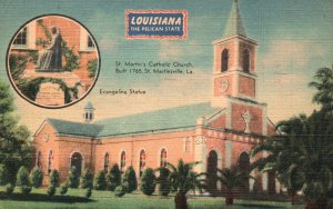 Vintage Postcard 1947 St. Martin's Catholic Church Evangeline Statue Louisiana