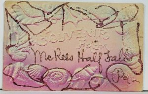 PA Souvenir from McKees Half Falls Embossed Glitter Seashells 1909 Postcard D3