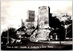 Castollo di Lombardia e Torre Pisana Enna Italy Castle Real Photo RPPC Postcard